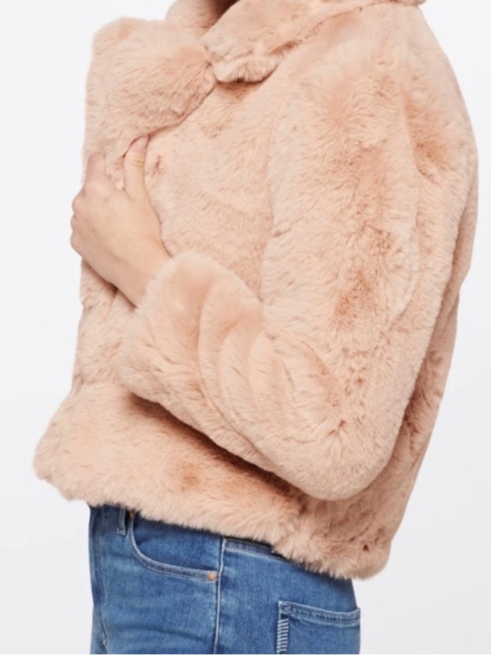 MINKPINK Plush Faux-Fur Cropped Jacket in Blush